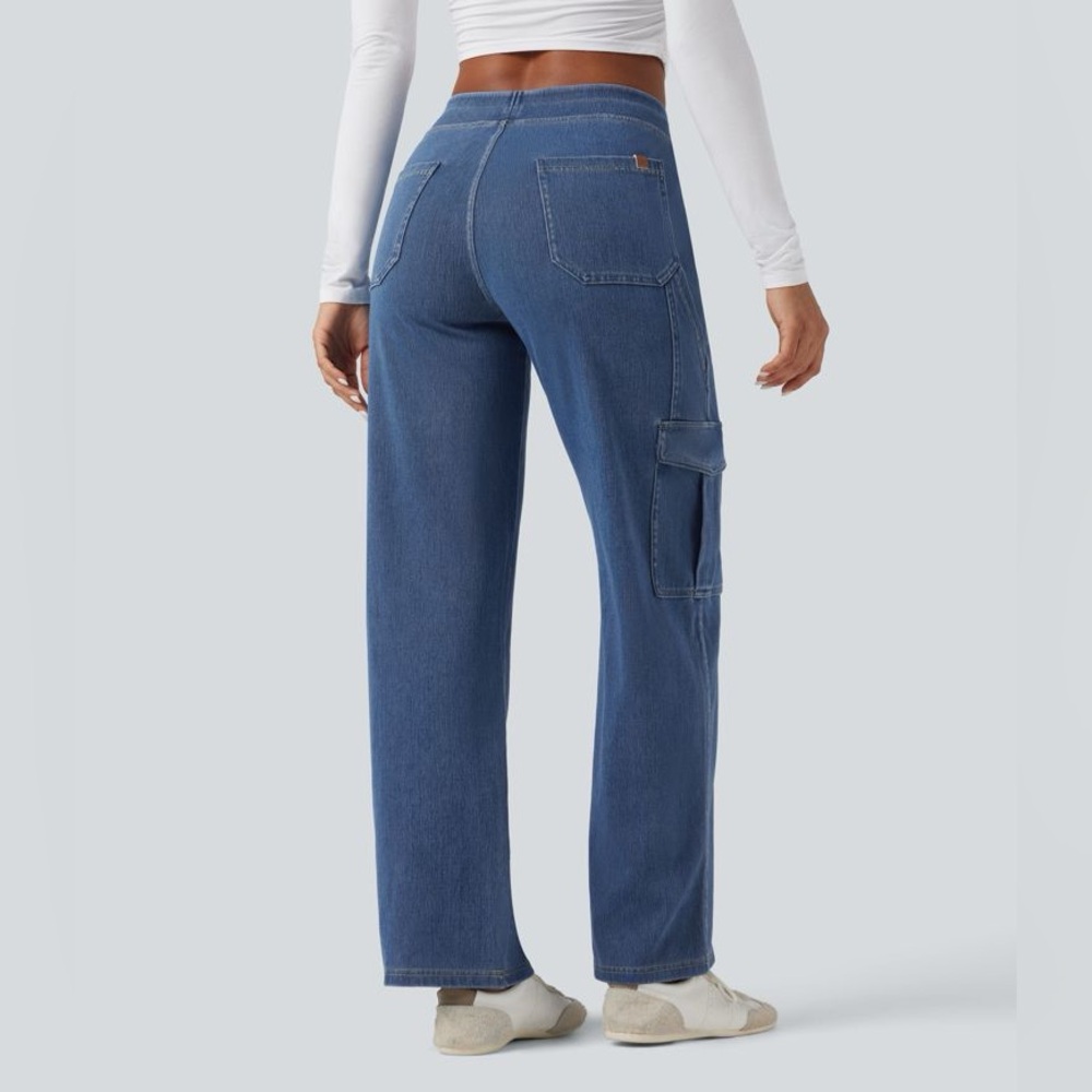 Wide Leg Cargo Denim Pants - Blue - Picture 2 of 2